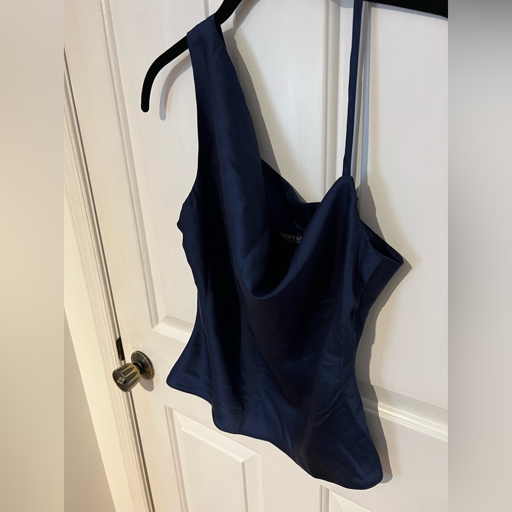 Nasty Gal Royal Blue Satin Asymmetrical Shirt